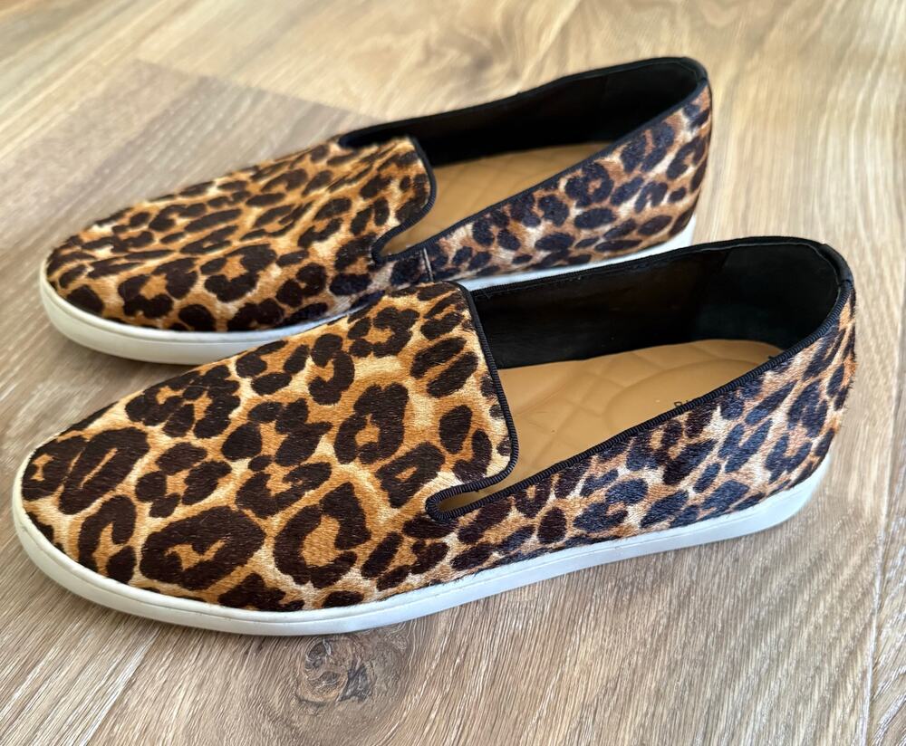 Birdies “The Swift” Flat Leopard Print Calf Hair Leather Slip-on Sneakers - Sz 9